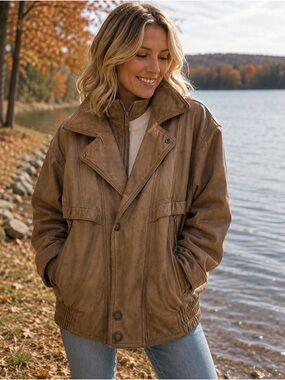 VTG Wilsons Adventure Bound Leather Jacket Womens L Brown Bomber Thinsulate 90s
